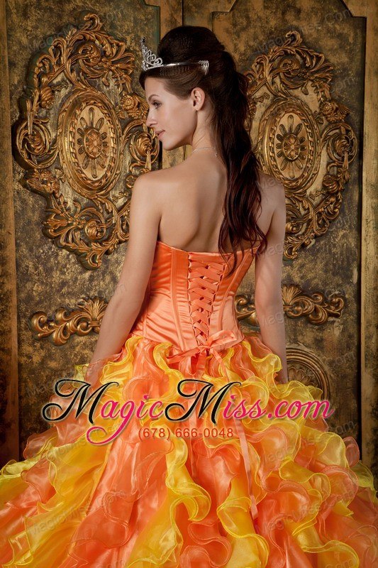 wholesale orange ball gown strapless floor-length organza ruffles quinceanera dress