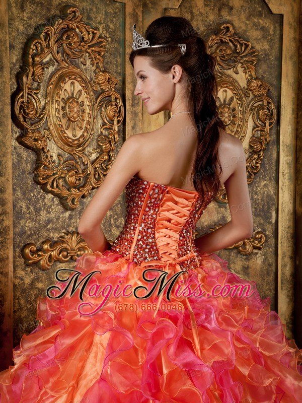 wholesale multi-color ball gown strapless floor-length organza beading and ruffles quinceanera dress