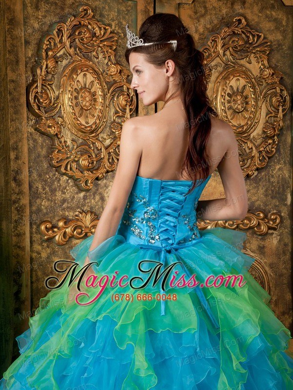 wholesale blue ball gown strapless floor-length organza ruffles quinceanera dress