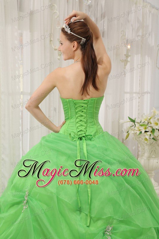 wholesale spring green ball gown sweetheart floor-length organza appliques quinceanera dress