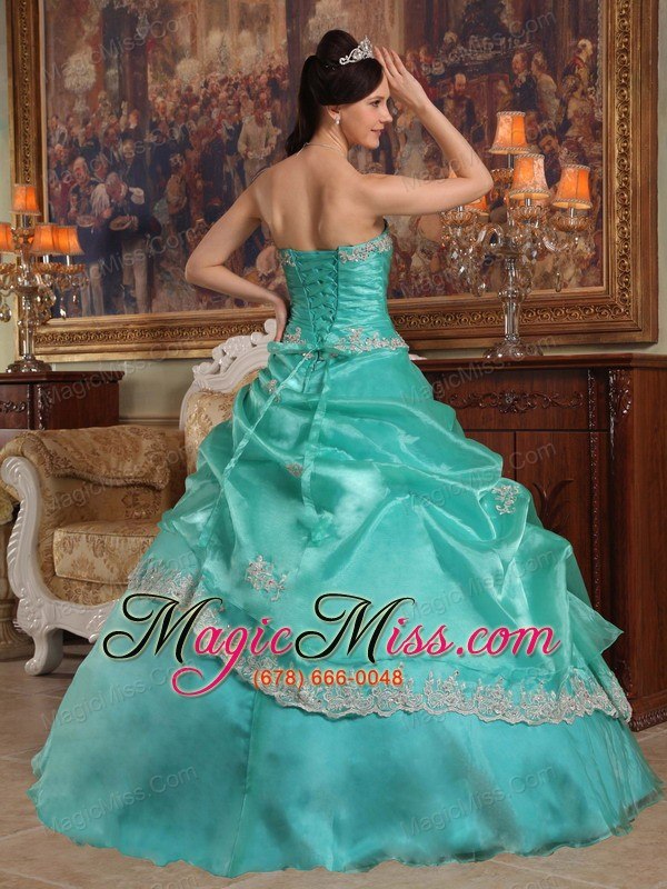wholesale aqua blue ball gown sweetheart floor-length appliques organza quinceanera dress