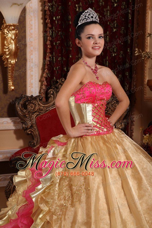 wholesale gold ball gown strapless floor-length organza embroidery quinceanera dress