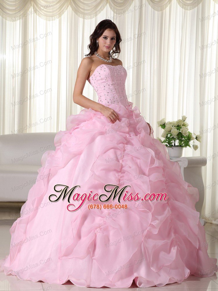 wholesale pink ball gown strapless floor-length organza beading quinceanera dress