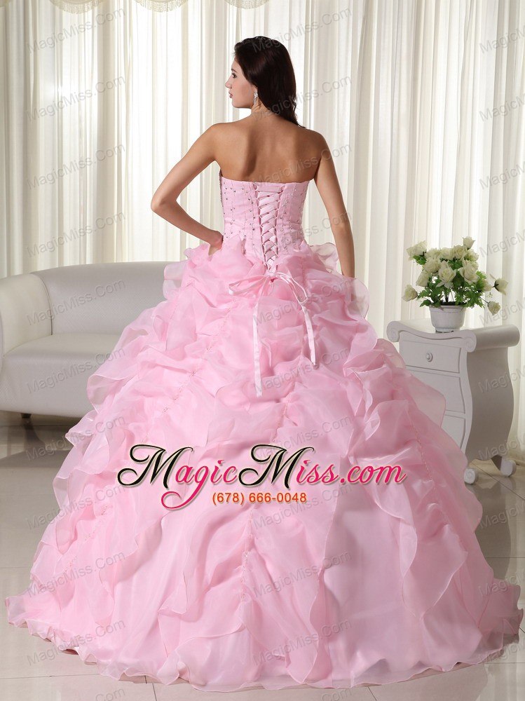 wholesale pink ball gown strapless floor-length organza beading quinceanera dress