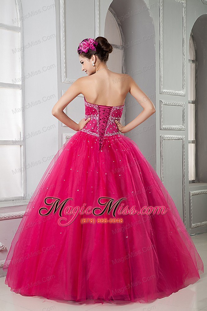 wholesale hot pink ball gown sweetheart floor-length tulle beading quinceanera dresss
