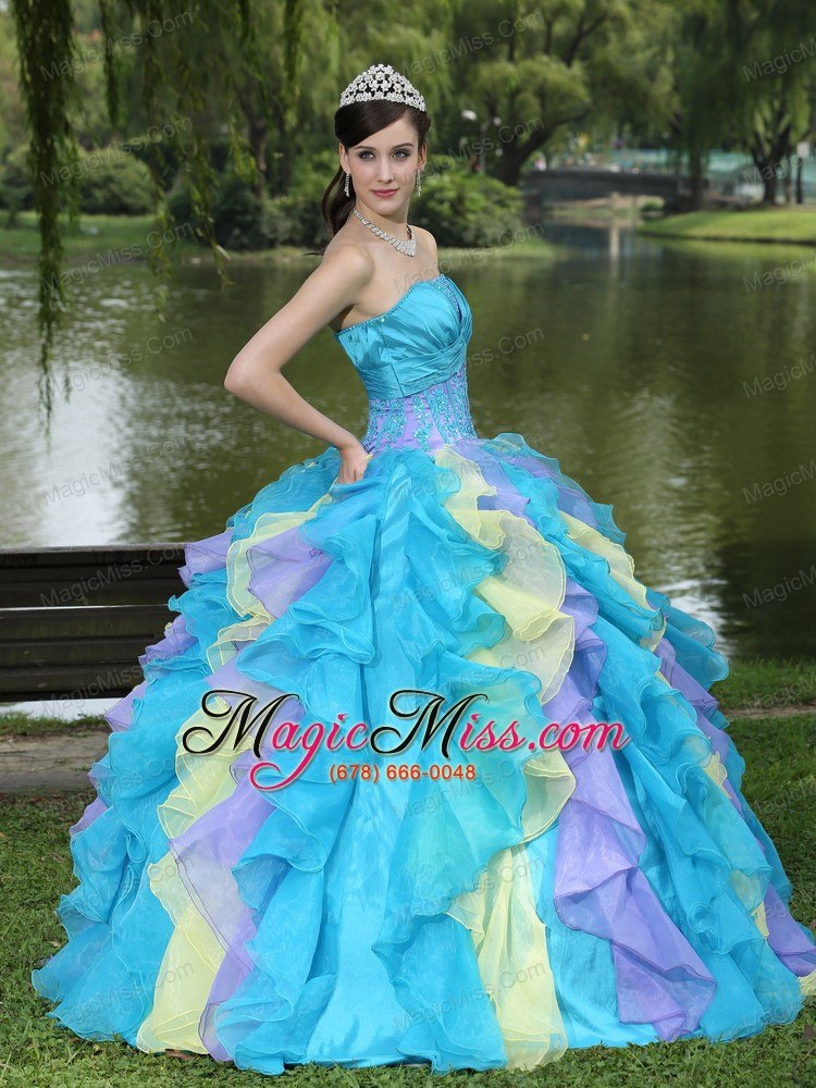wholesale sweet appliques ruffles layered colorful quinceanera dress wear for graduation