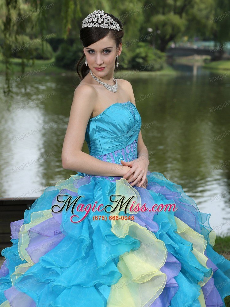 wholesale sweet appliques ruffles layered colorful quinceanera dress wear for graduation
