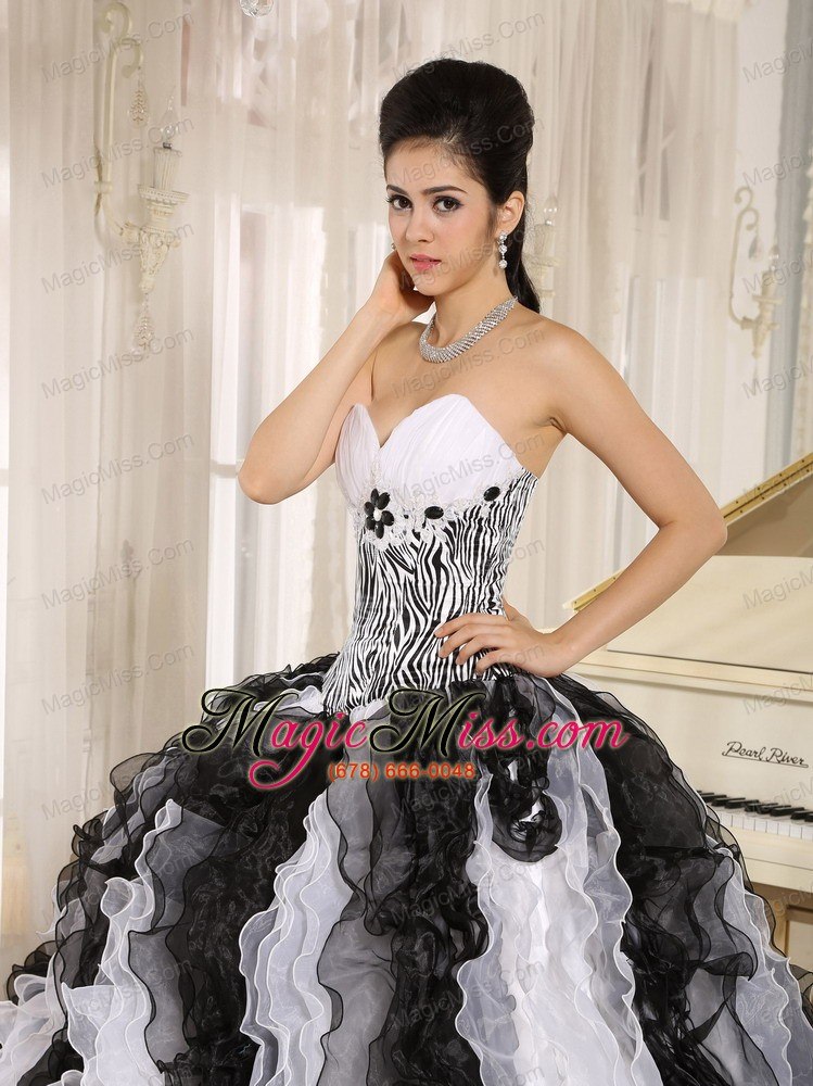 wholesale white and black ruffles quinceanera dress with appliques sweetheart for custom made in honolulu city hawaii