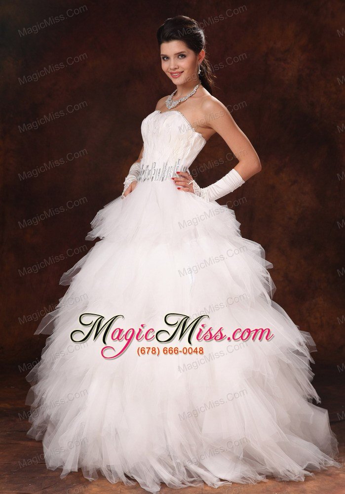 wholesale feather beaded decorate waist tulle sweetheart gorgeous 2013 custom made wedding dress