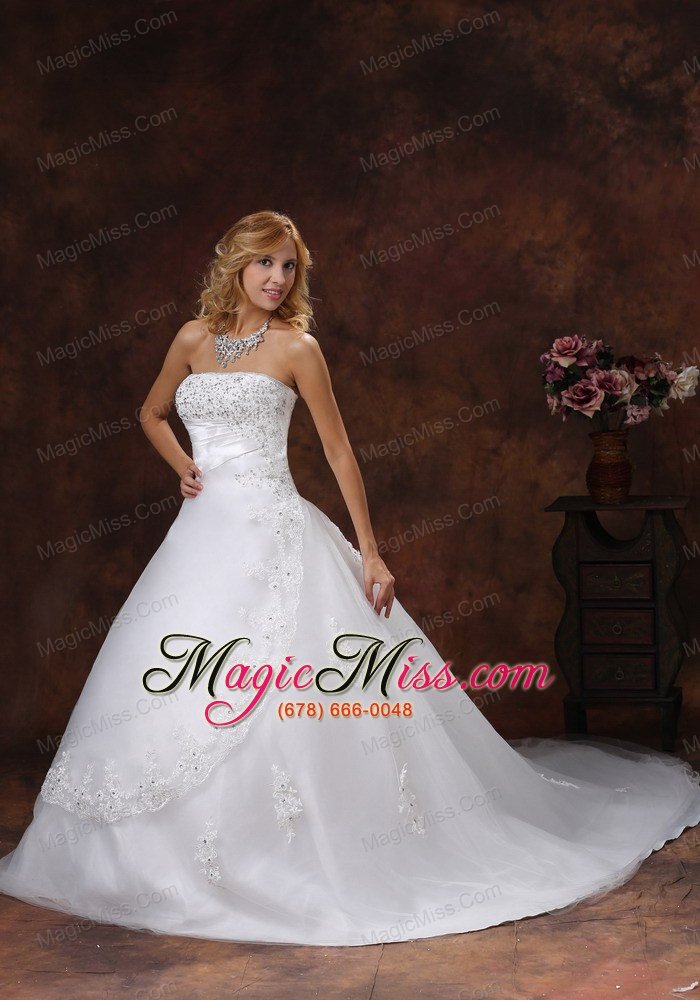 wholesale appliques and beading decorate bodice ball gown wedding dress for 2013 strapless chapel train