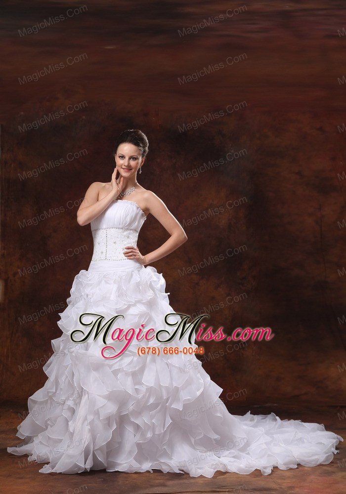 wholesale perfect 2013 appliques and ruffles wedding dress with chapel train organza for custom made in cartersville georgia