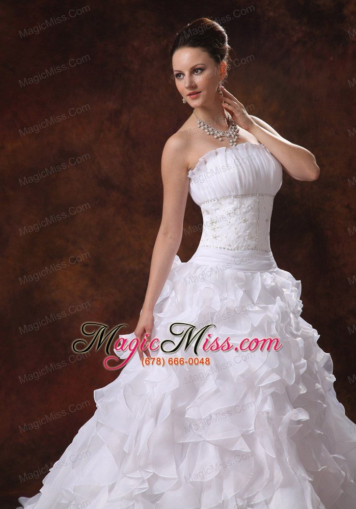wholesale perfect 2013 appliques and ruffles wedding dress with chapel train organza for custom made in cartersville georgia