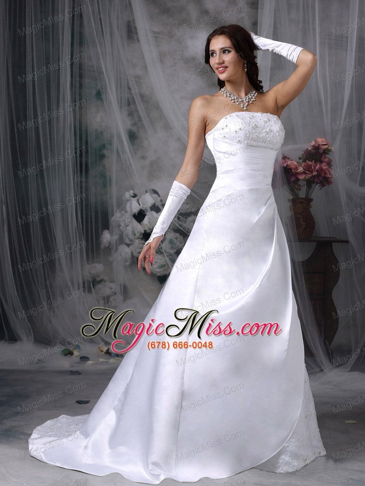 wholesale beauty a-line strapless court train satin embroidery wedding dress