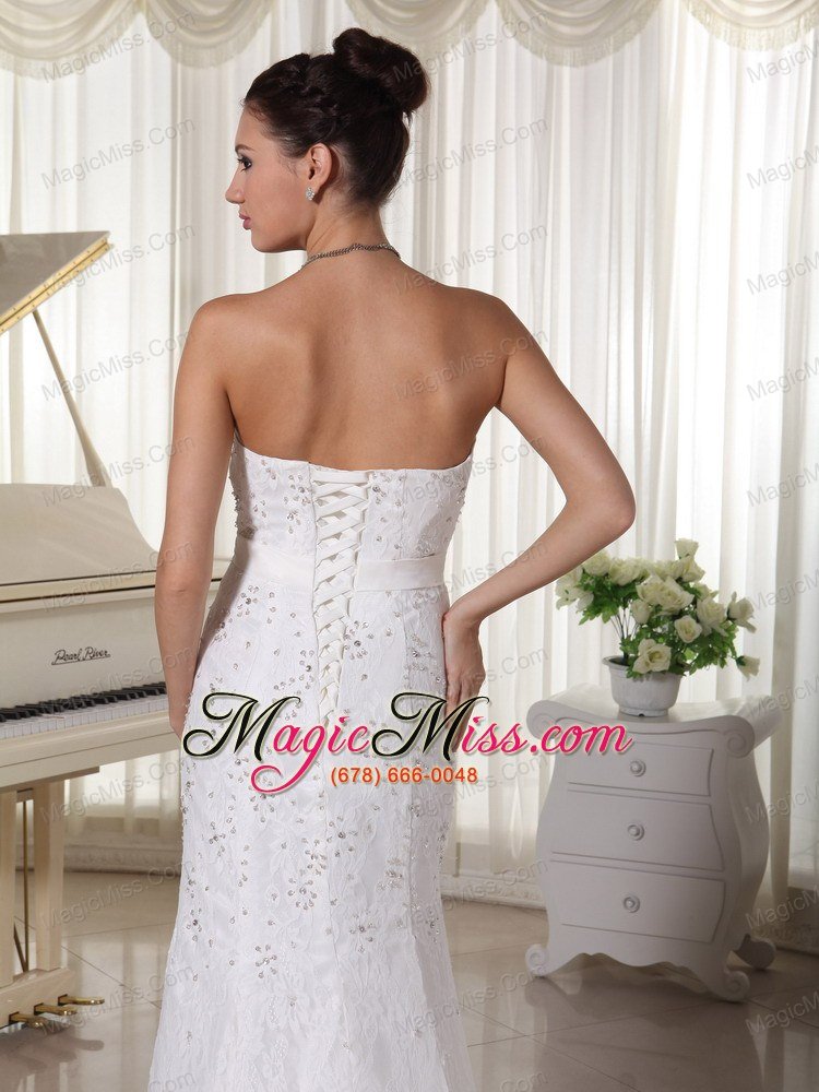wholesale sweetheart court train sheath wedding gowns with beading over bodice lace and elastic woven satin