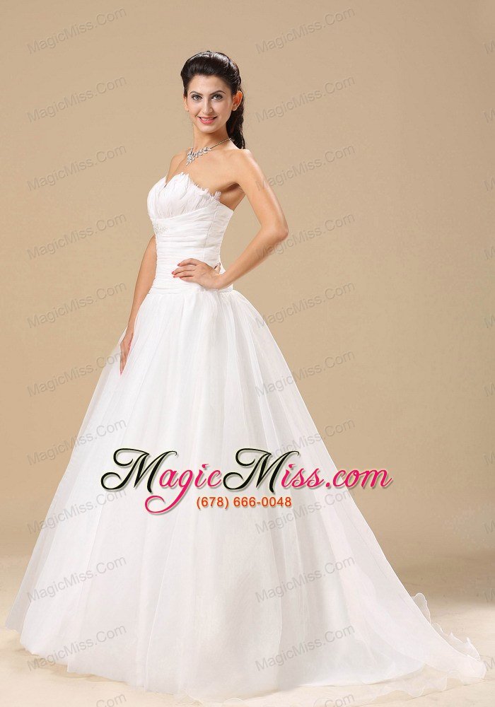 wholesale sweetheart neckline ruch and beading decorate bodice court train organza popular style 2013 wedding dress