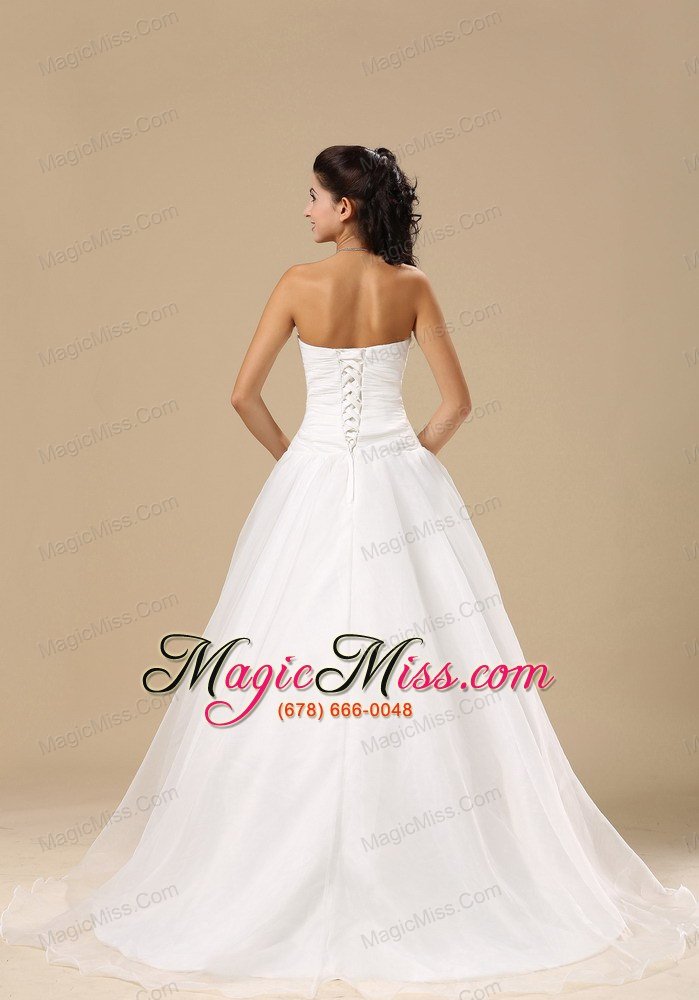 wholesale sweetheart neckline ruch and beading decorate bodice court train organza popular style 2013 wedding dress