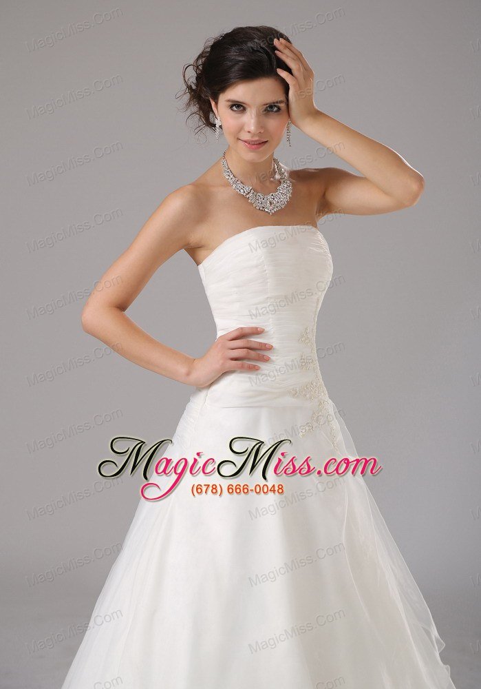 wholesale appliques custom made ruched bodice wedding dress with organza a-line