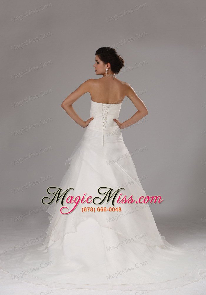 wholesale appliques custom made ruched bodice wedding dress with organza a-line