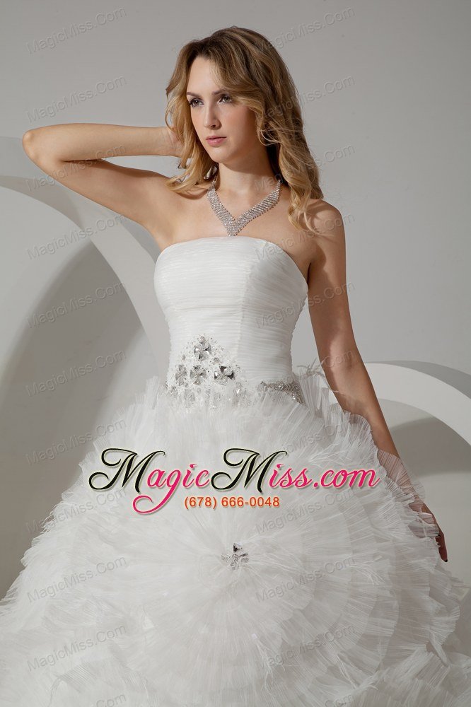 wholesale perfect ball gown strapless court train tulle beading wedding dress
