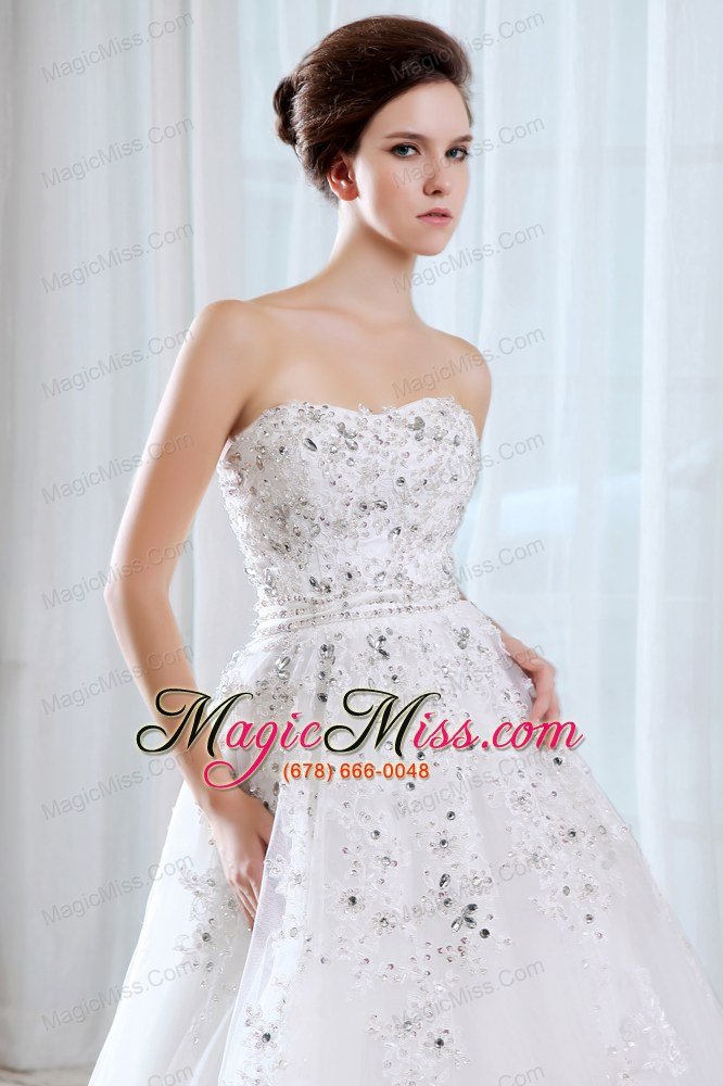 wholesale sweet a-line strapless court train tulle beading wedding dress