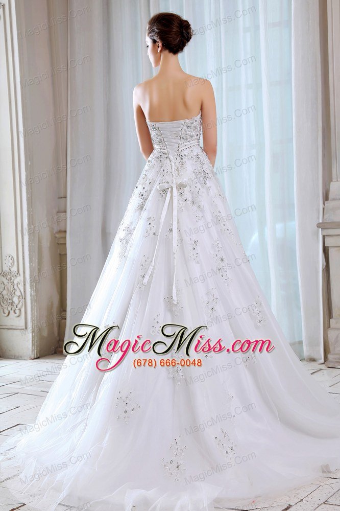 wholesale sweet a-line strapless court train tulle beading wedding dress