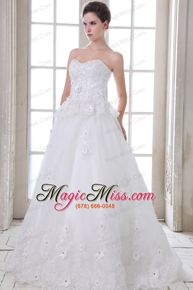 wholesale beautiful a-line sweetheart brush train tulle beading and appliques wedding dress
