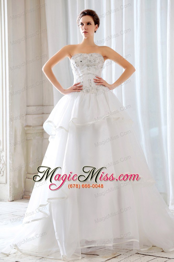 wholesale exquisite princess strapless court train tulle beading and appliques wedding dress
