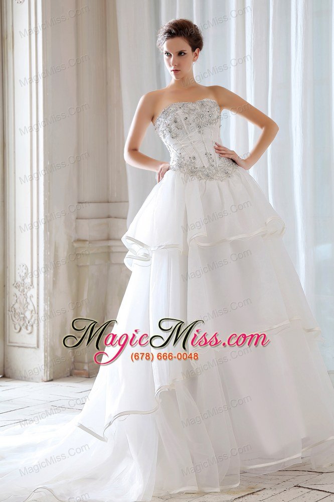 wholesale exquisite princess strapless court train tulle beading and appliques wedding dress