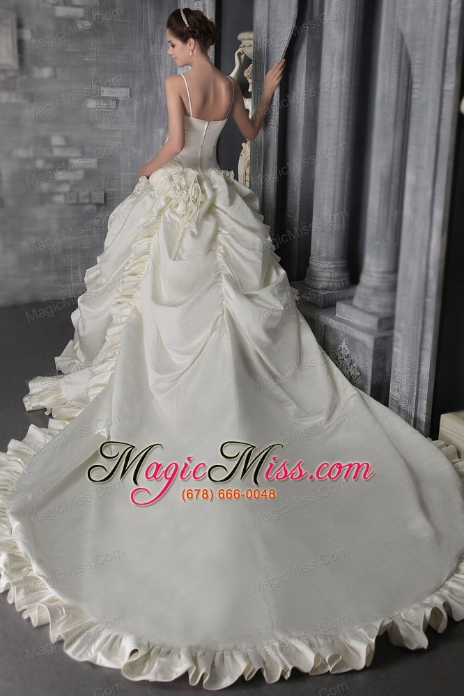wholesale white a-line/princess strap cathedral train taffeta beading wedding dress