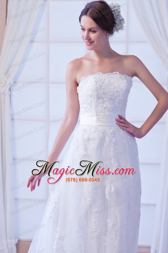 wholesale perfect column strapless court train lace sashes wedding dress