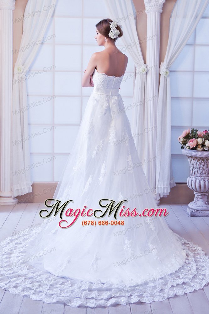 wholesale perfect column strapless court train lace sashes wedding dress