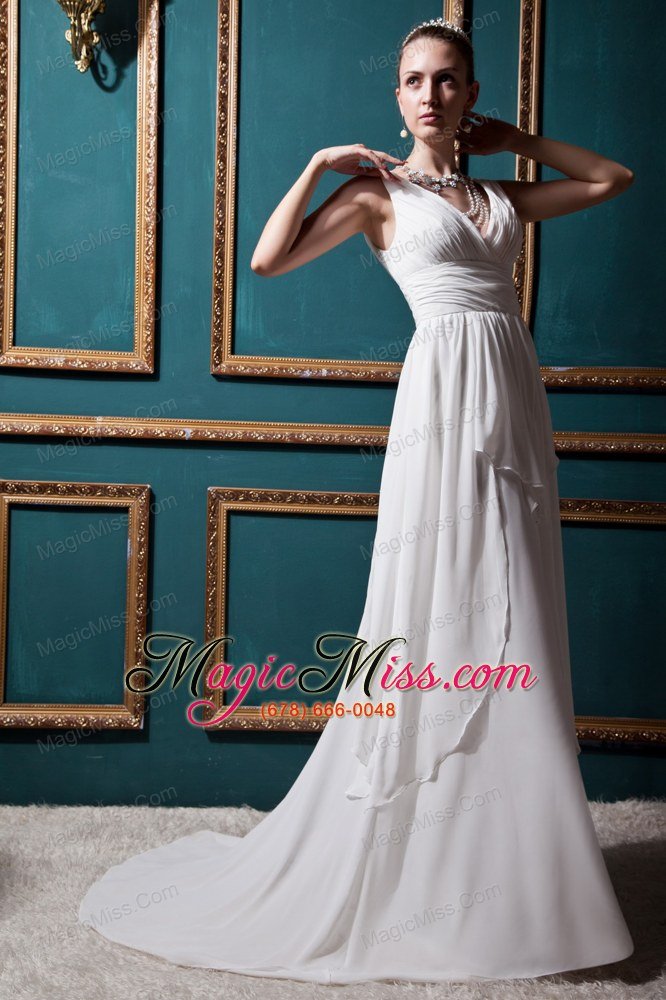 wholesale discount empire v-neck brush train chiffon ruch wedding dress