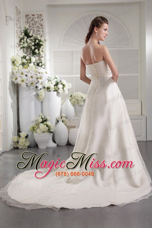 wholesale white column strapless court train beading organza wedding dress