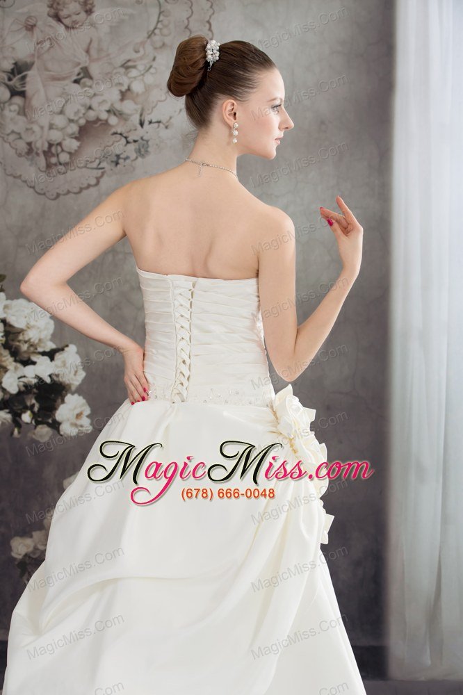wholesale a-line strapless hand made flowers brush tarin wedding dress