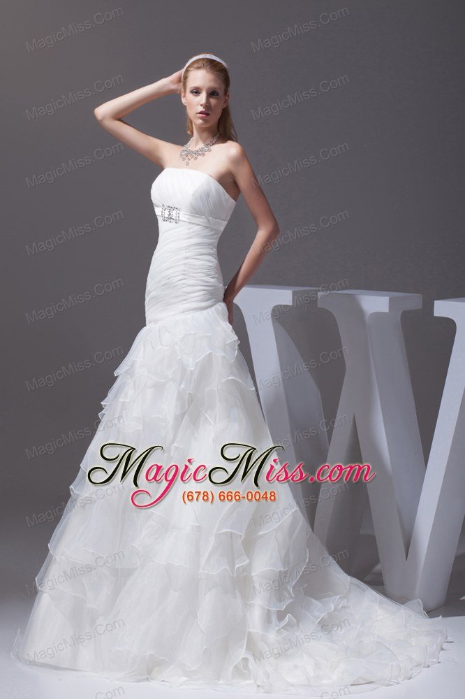 wholesale ruffled layers a-line brush train strapless wedding dress