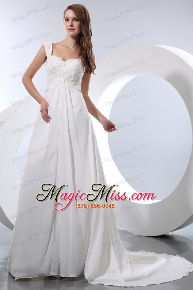 wholesale elegant a-line straps court train chiffon appliques wedding dress
