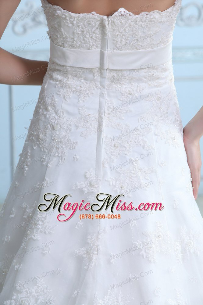 wholesale beautiful a-line strapless court train lace sash wedding dress