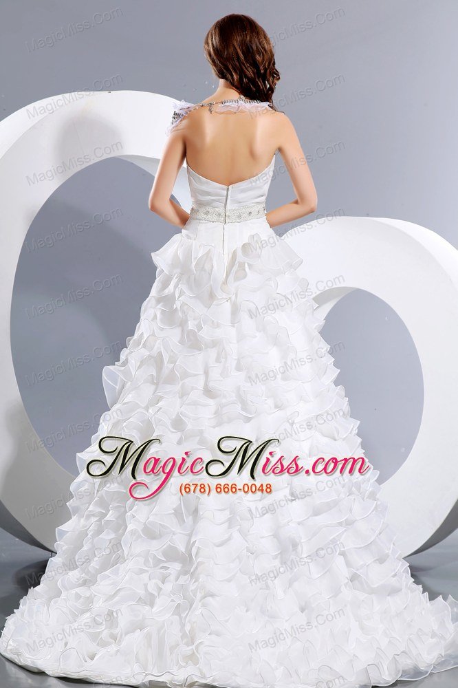 wholesale gorgeous a-line sweetheart court train satin and organza beading and ruffles wedding dress