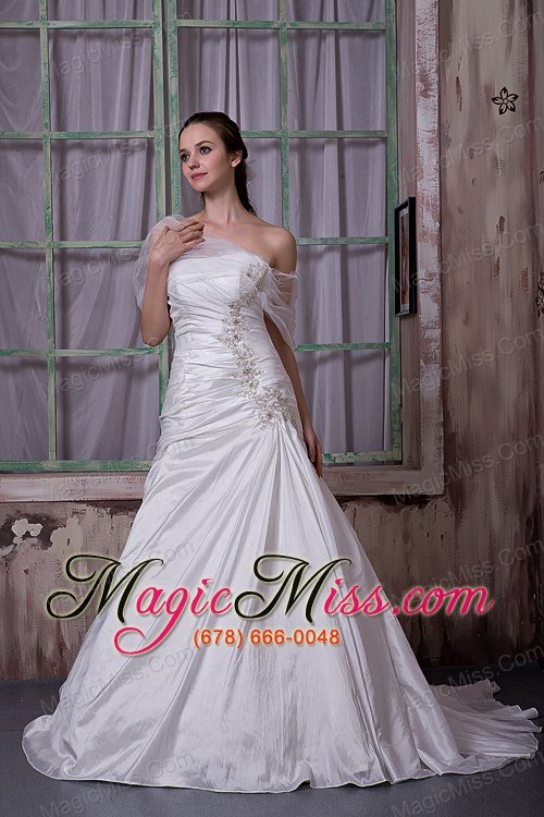 wholesale gorgeous a-line strapless court train taffeta appliques wedding dress
