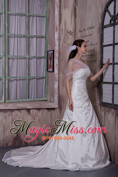 wholesale gorgeous a-line strapless court train taffeta appliques wedding dress