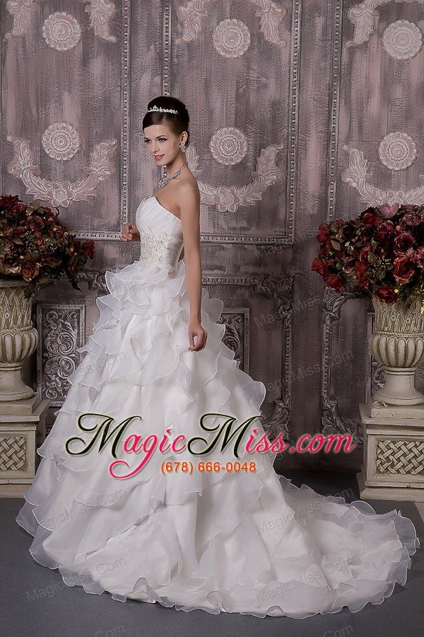 wholesale classical a-line sweetheart court train organza appliques and ruch wedding dress