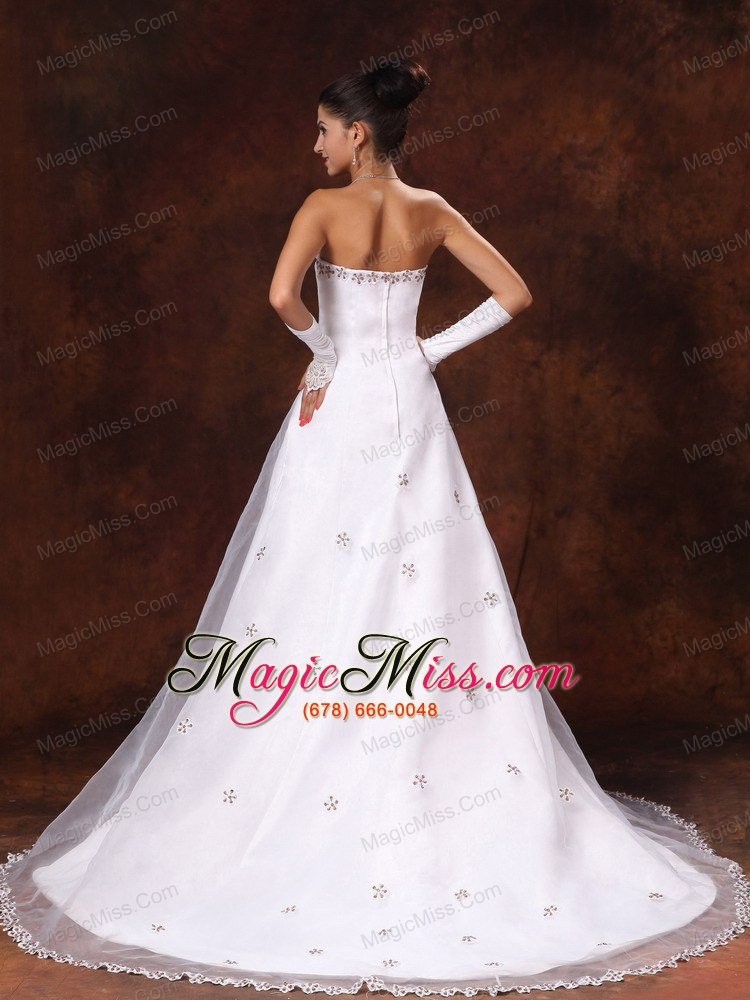 wholesale a-line appliques strapless organza court train custom made wedding dress for church wedding party