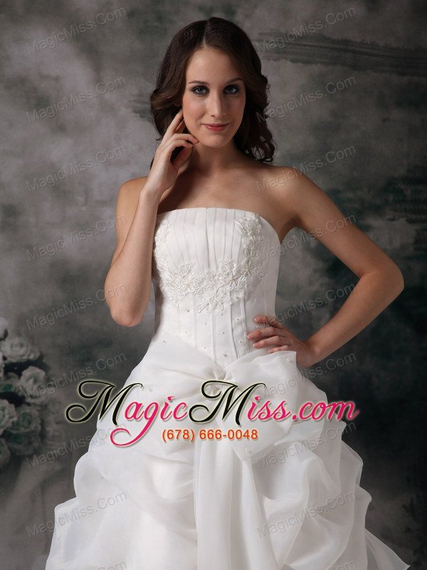 wholesale romantic a-line strapless floor-length organza appliques wedding dress