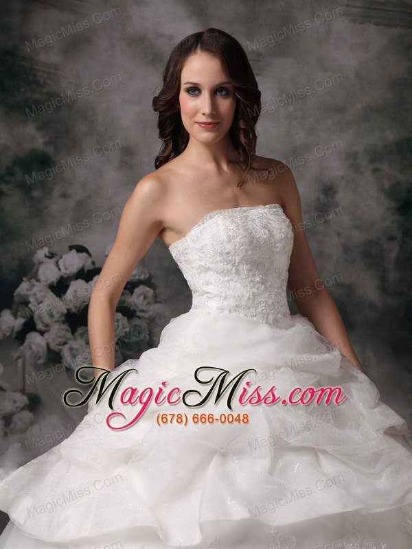 wholesale beautiful ball gown strapless floor-length lace pick-ups wedding dress