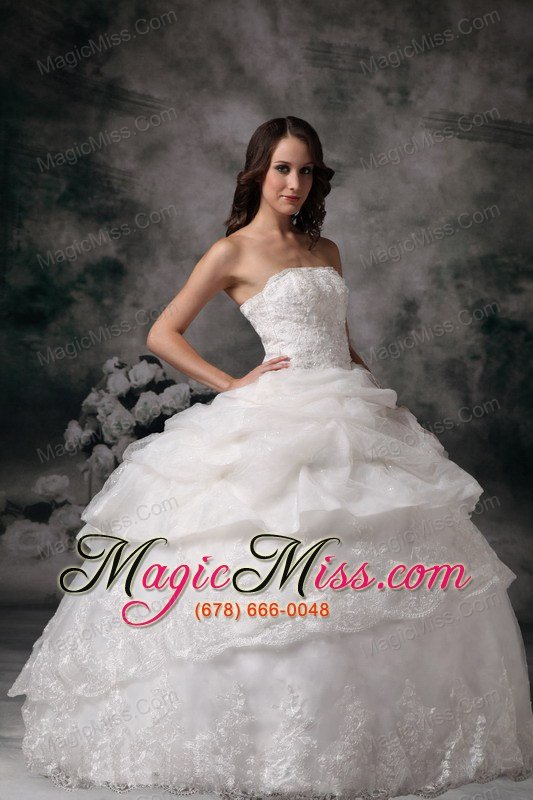 wholesale beautiful ball gown strapless floor-length lace pick-ups wedding dress
