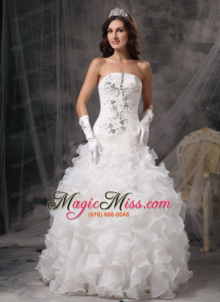 wholesale gorgeous a-line strapless floor-length organza beading wedding dress