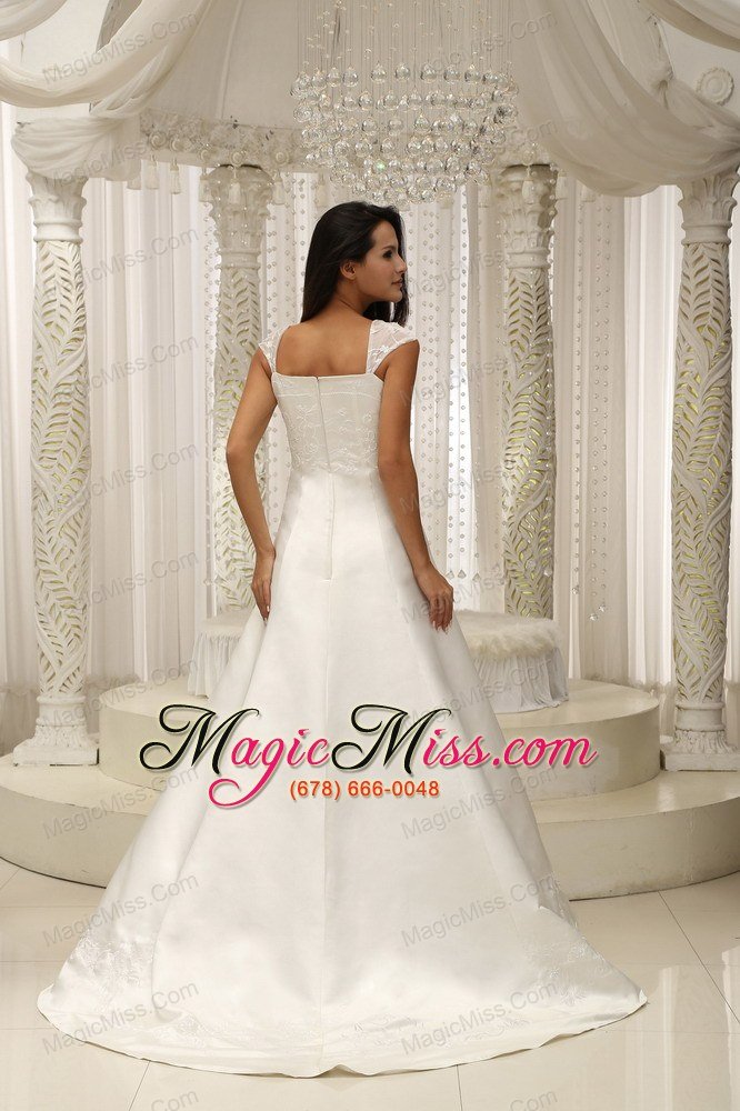 wholesale square neck embroidery with beading on satin a-line white wedding dress for 2013