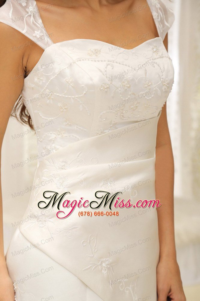 wholesale square neck embroidery with beading on satin a-line white wedding dress for 2013