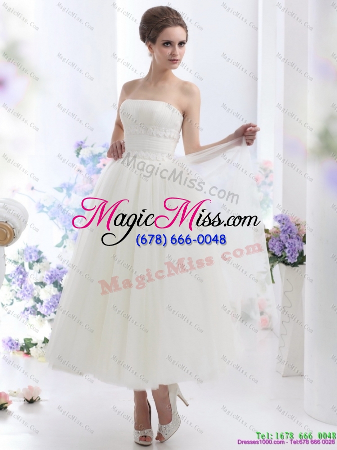 wholesale 2015 cute white strapless wedding dresses with ruching