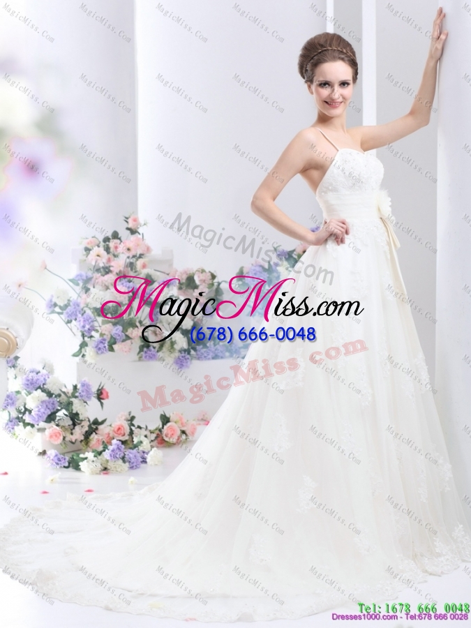 wholesale 2015 perfect sequines white wedding dress  with hand made flower